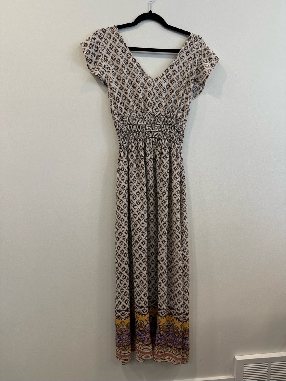 Nostalgia Ivory Maxi Dress with Yellow and Purple Border - Picture 2 of 6
